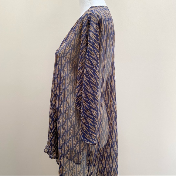 Lularoe Lindsay kimono blue gold wheat chiffon - Picture 4 of 14